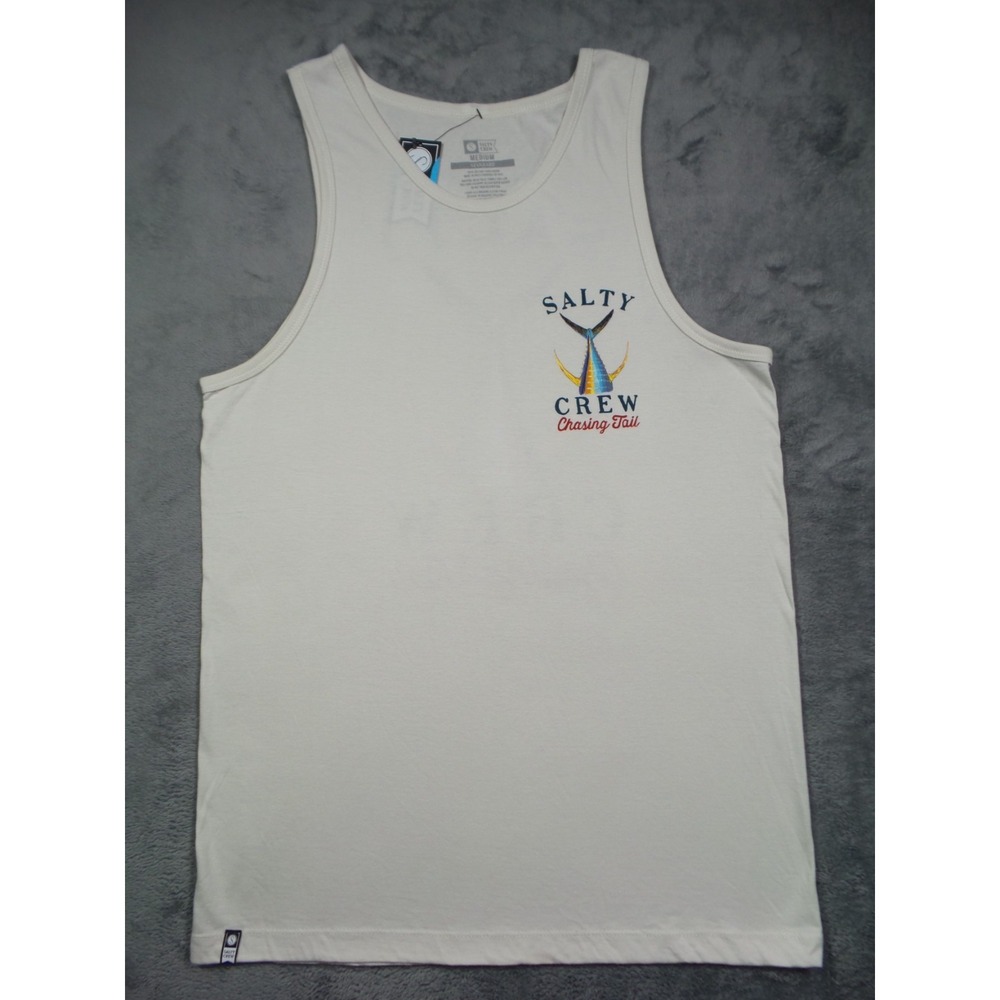 Salty Crew Shirt Mens Size M White Putty Tank Top Standard Fit Fish Tail NWT